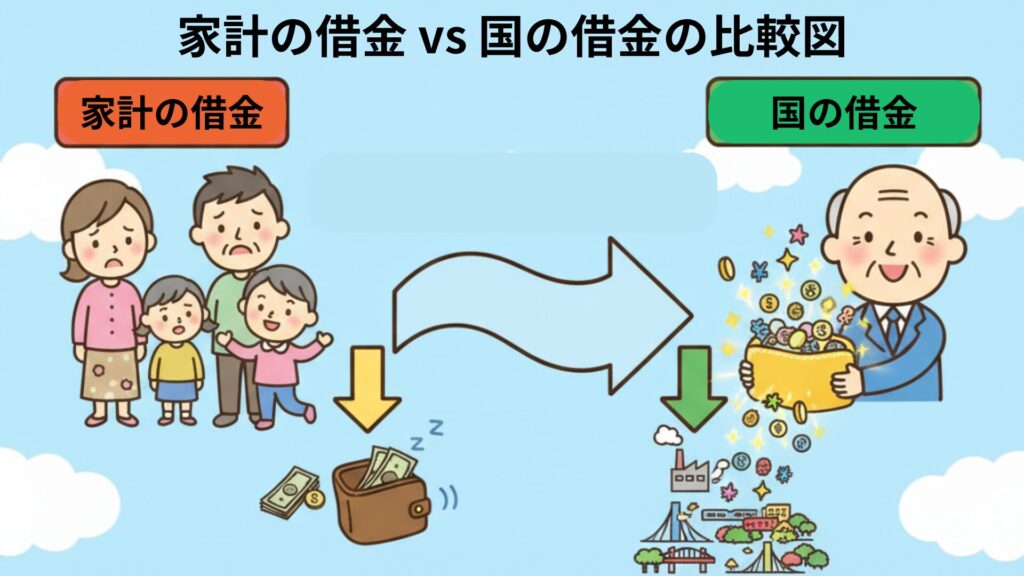 家計の借金 vs 国の借金の比較図