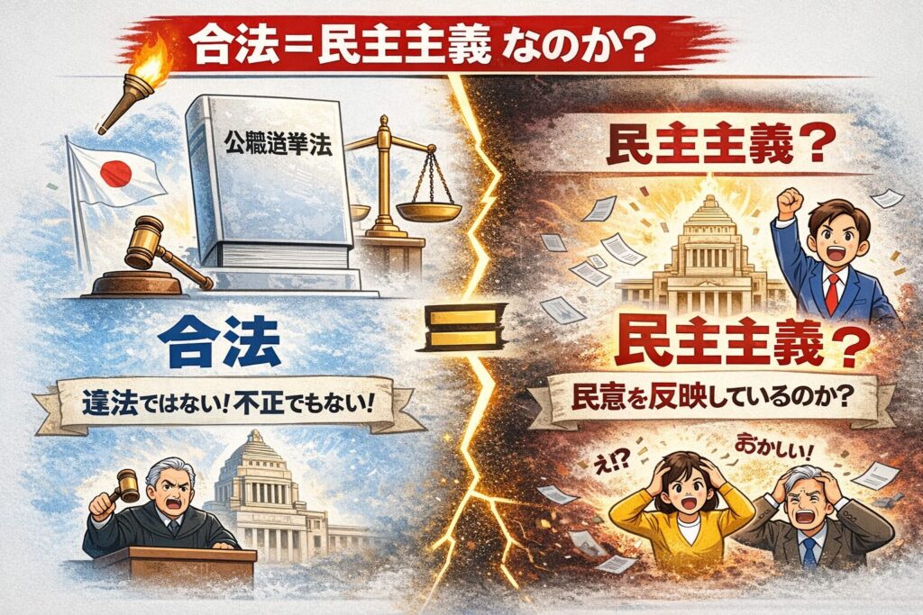 日本の衆議院選挙は
公職選挙法 に基づいて実施される。

違法ではない。
不正でもない。

だが、問いはそこではない。

合法であることと、民意を正確に反映していることは同じか？